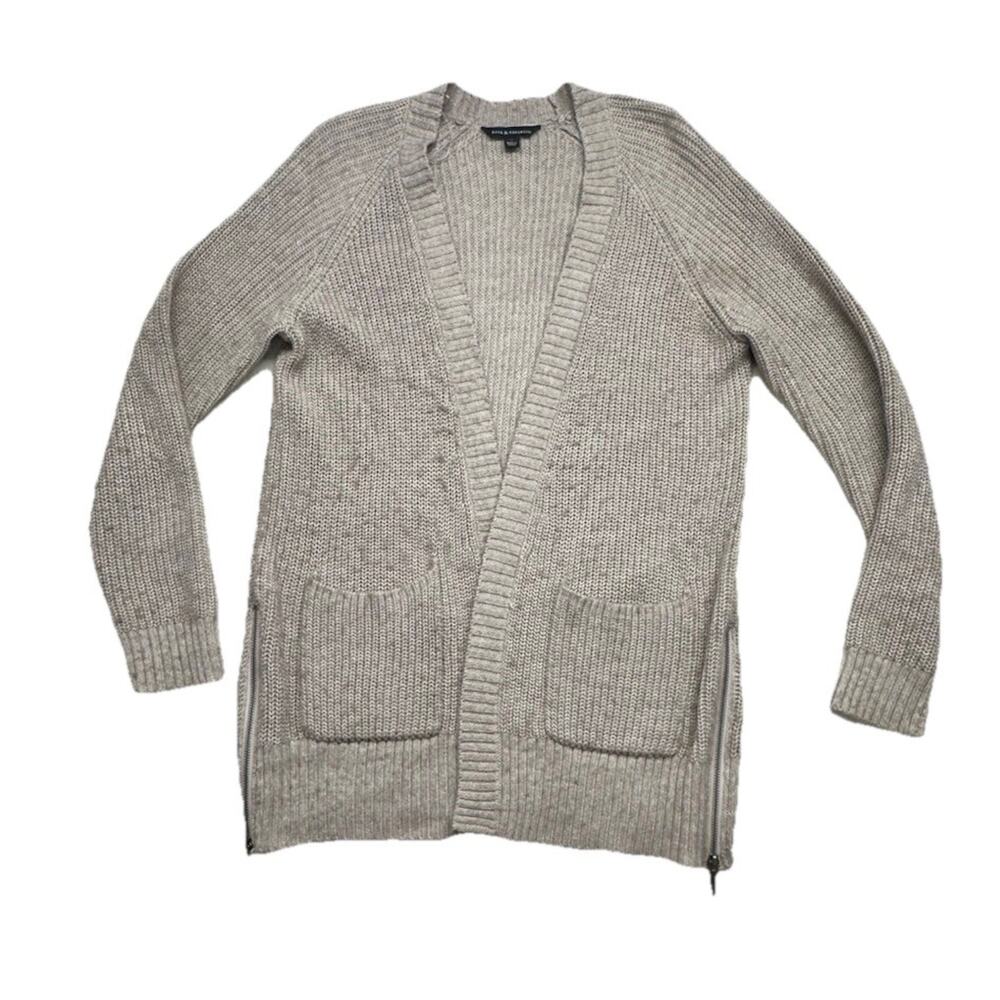 Rock & Republic Cardigan Sweater Womens Size Medium Zipper Accents Beige Tan - Picture 1 of 7